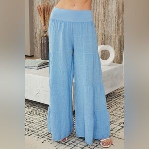 (2-36/255005-SOL-SKY) LINEN TIERED PALAZZO PANT
